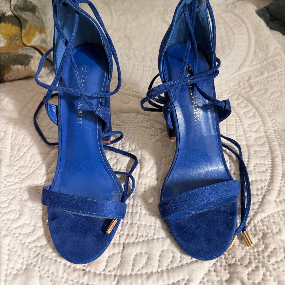 Charles Albert Royal Blue Lace-Up Suede Sandals